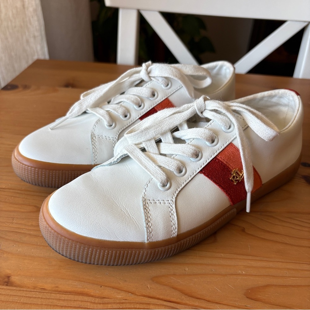 Ralph Lauren Women’s Janson IV Leather Gum Sole sneakers, 8